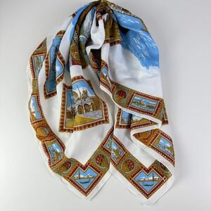 Vintage Venezia Italy Souvenir Scarf Italian Basilica S‎ Marco 30x30 Blue White